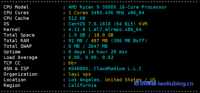 六六云666clouds美西cera联通CUVIP线路1核512MB内存套餐CERA-CUVIP-1Gbits-4T性能测评