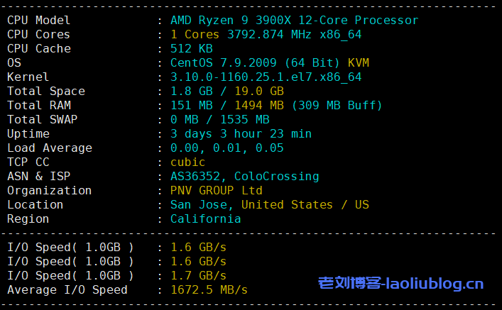 RackNerd圣何塞AMD VPS测评:KVM架构1核1.5GB内存20GB NVMe硬盘1Gbps带宽3TB月流量$27.49/年