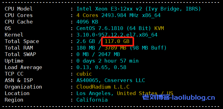 酷锐云主机测评：美国CERA GIA 2区D型4核4G内存100G系统盘20G数据盘30Mbps/30Mbps带宽1000G月流量