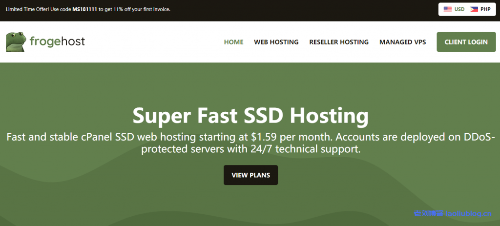 FrogeHost洛杉矶托管VPS七折促销：3核2G内存70GB SSD硬盘1Gbps带宽2TB月流量$31.92/月，提供DirectAdmin面板，免费每日备份