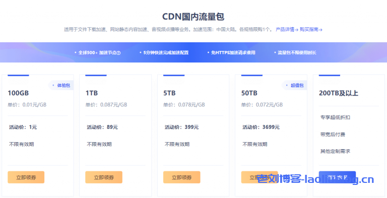 UCloud优刻得CDN国内/国际流量包超值特惠活动改版,国内流量包不限有效期,100GB/1元,1TB/89元-老刘测评